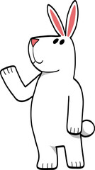 Cartoon Illustration of a White Rabbit Waving