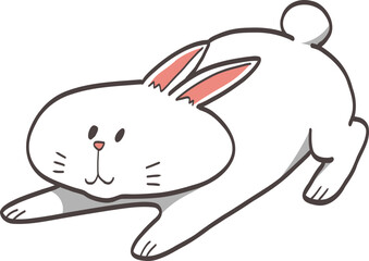 Cartoon Illustration of Stretching White Rabbit