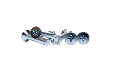 Zinc-Plated Phillips Head Machine Screws and Hex Nuts Isolated