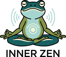 Inner Zen meditating frog illustration sticker with calm peaceful balance and mindfulness theme