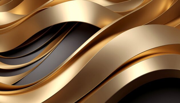 高級感ある漆黒の背景に光沢のある滑らかな金色の抽象的な流体抽象背景