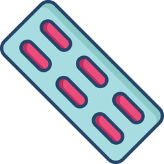Pale Blue Pill Packet With Pink Pills Visible Through Cutouts and Dark Blue Outline