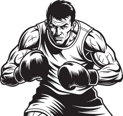 Intense boxer ready to fight silhouette
