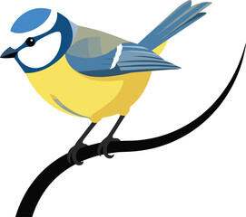 Colorful bird illustration, perched branch vector, vibrant nature design, stylized animal artwork, minimal graphic symbol, tropical wildlife concept art