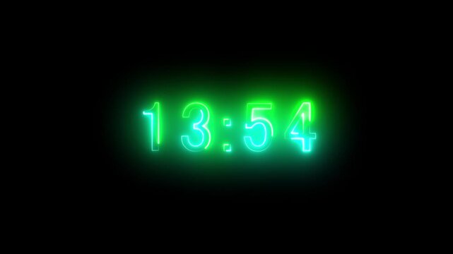  Animation of glowing neon icon ,14 minute to 13 countdown timer. 