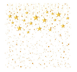 Golden star shaped lights hanging in a festive arrangement creating a magical sparkling effect isolated on transparent background