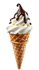 Swirl ice cream in cone w/ chocolate topping