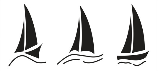 Sailboat logo set, Abstract vector icon templates. Sailboat on the waves. Vector illustration.

