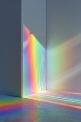 Corner, light fractured; rainbow on wall and floor