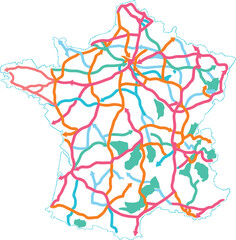 France, map, transportation, network, abstract, colorful, routes, infrastructure, travel, communication, design, modern, geography, connection, logistics, regional, graphic, illustration, vibrant