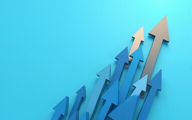 Up arrows on blue background illustration, copy space composition, business growth concept. High quality