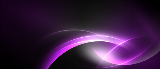 Abstract purple waves, glowing lines create dynamic visual effect. Smooth curves suggest movement, energy, modern design.