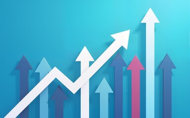 Up arrows on blue background illustration, copy space composition, business growth concept. High quality