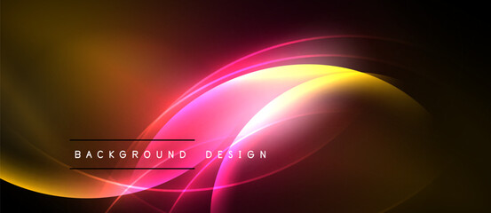 Abstract vibrant waves, glowing lines. Dark background contrasts bright colors, creating dynamic visual effect. Modern design element.