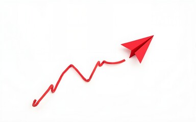 Red paper plane and business strategy on white background, Business success, innovation and solution concept. High quality