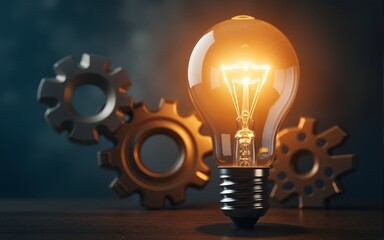 Illuminating light bulb and gears, business life concept. High quality