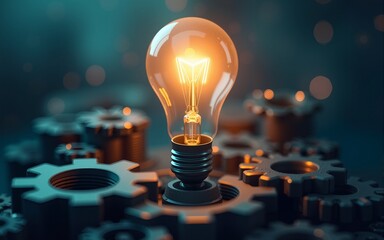 Illuminating light bulb and gears, business life concept. High quality