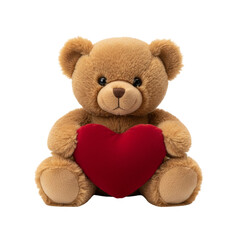 Plush Teddy Bear Holding Red Velvet Heart Isolated on Black Background