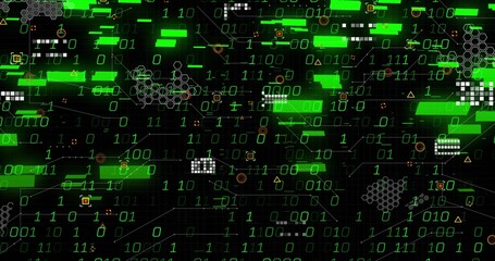Streaming central data field pulsing on virtual interface, showing 0 or 1, bars or blocks, circuit t © vectorfusionart