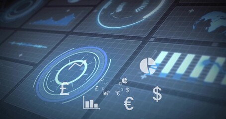 Displaying large concentric pound gauge floating on virtual dashboard, showing euro dollar yen