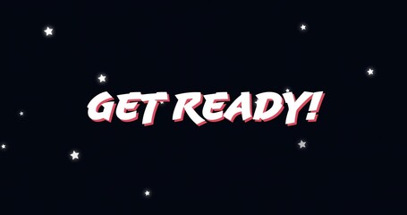 Fototapeta premium Displaying centered stylized GET READY! headline dominating dark navy field, showing white stars