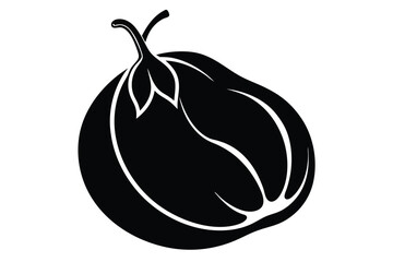 Single eggplant shows simple, elegant styling through a monochrome silhouette with smooth, white lines