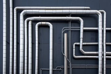 Complex Industrial Piping System on Gray Wall