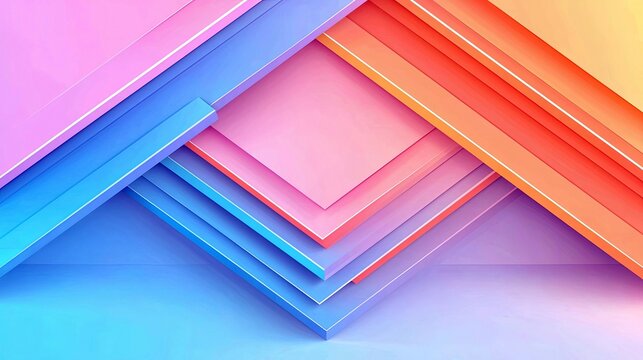 An abstract composition of overlapping geometric planes in pastel colors, creating a sense of depth and modern design with soft gradient lighting.