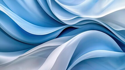 Obraz premium An abstract background featuring flowing waves of blue and white, creating a sense of movement and depth with soft, ethereal lighting.