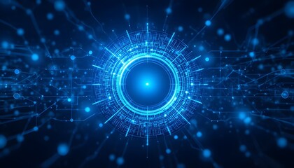 Abstract futuristic technology concept with blue digital circles and dots on high-tech network background