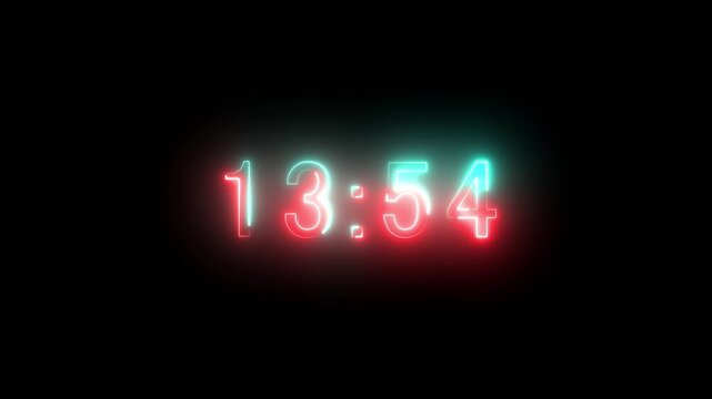  Animation of glowing neon icon ,14 minute to 13 countdown timer. 