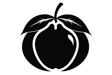 Black simple apple with leaves showing fresh organic food isolated