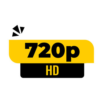720p HD png, yellow colour tag, HD display media icon, flat modern layout, creative digital art