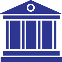 Simple blue icon of a building with columns and a pediment on a transparent background representing classic architecture or a government institution.