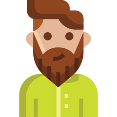 Pixelated illustration of a man with brown hair and beard wearing a green shirt on a transparent background