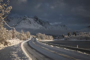 snowed road close to fjords