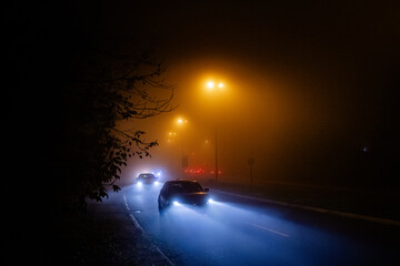 Cars on the highway in the fog