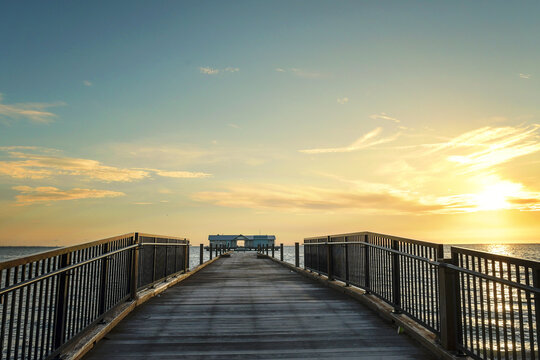 Anna Maria City Pier at sunrise after hurricane