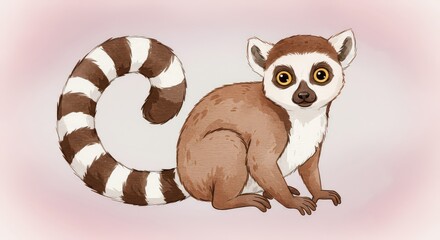 Fototapeta premium Cute ring tailed lemur illustration