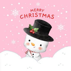 flat Merry Christmas snowman card poster Instagram template design