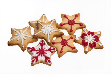 Isolated on a white background are New Year's cookies in the shape of a star, made in a knitted style