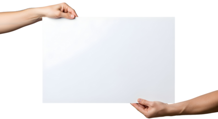A blank canvas, ready for creative expression, held firmly by multiple hands, providing a clear space to whisk up new concepts and messages for impactful communication