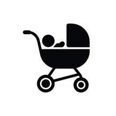 Simple silhouette icon of a baby in a stroller