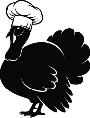 Stylized black silhouette of a turkey wearing a chef s hat