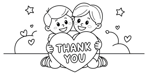 A Heartfelt Expression of Gratitude: A charming illustration depicts two boys, holding a heart-shaped sign emblazoned with the words Thank You, conveying warmth and appreciation.