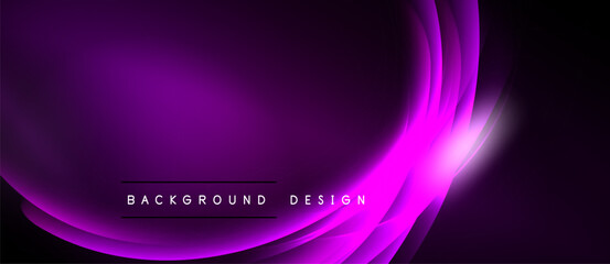 Abstract purple waves create dynamic background. Smooth gradients, elegant curves, modern design elements present. Minimalist aesthetic.