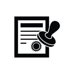 Official document approved with seal and stamp icon
