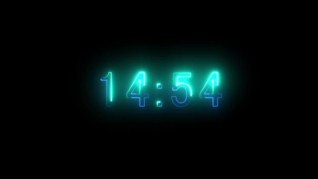  Animation of glowing neon icon ,15 minute to 14 countdown timer. 