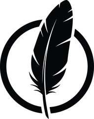 Simple black feather silhouette inside a circular outline