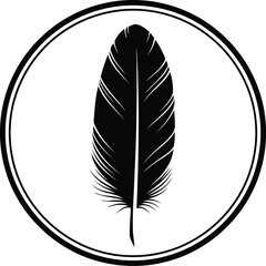 Simple black feather emblem in a circular frame